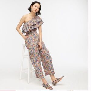 JCREW ONE SHOULDER EXAGGERATED RUFFLE JUMPSUIT IN LIBERTY PRINT Sz 6 vacation